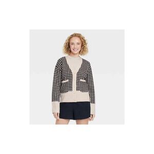 Women's Cozy Knit Everyday Cardigan - a New Day Taupe/Black Houndstooth XL NWT